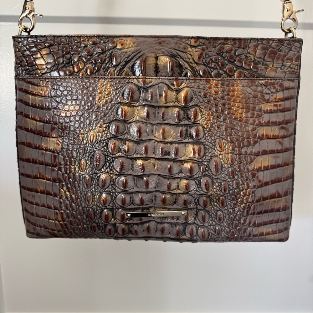 Brahmin Brown Crocodile Embossed Shoulder Bag